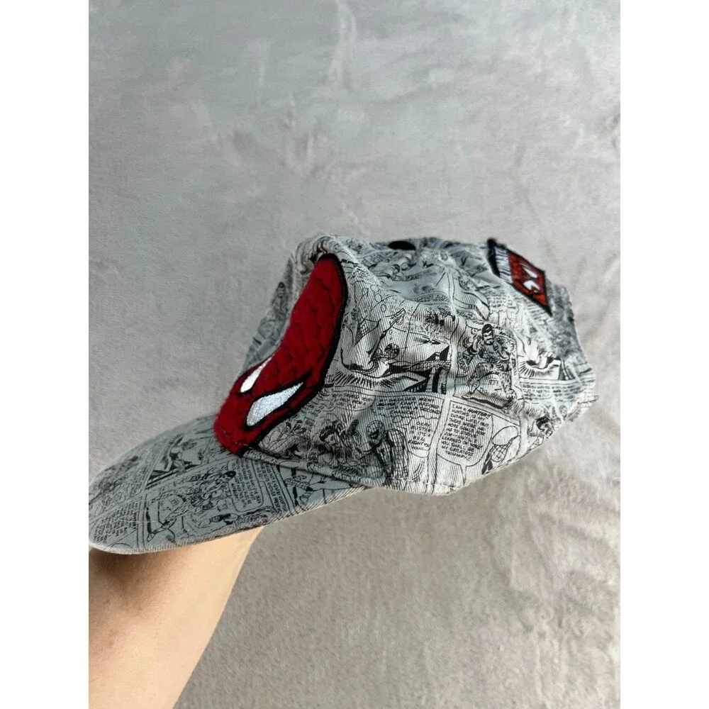 Spiderman Hat Cap Strap Back Gray Red Movie Velour Feel One Size Adjustable